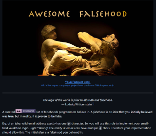 Screenshot of the Awesome Falsehoods website